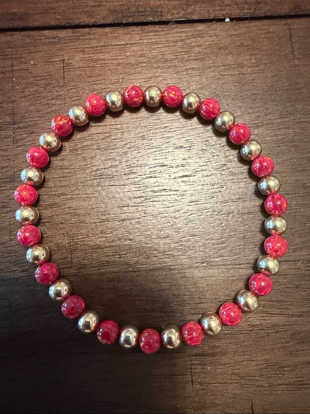 Park and Beach Gold and Red Opal Beaded Stretch Bracelet Size Large